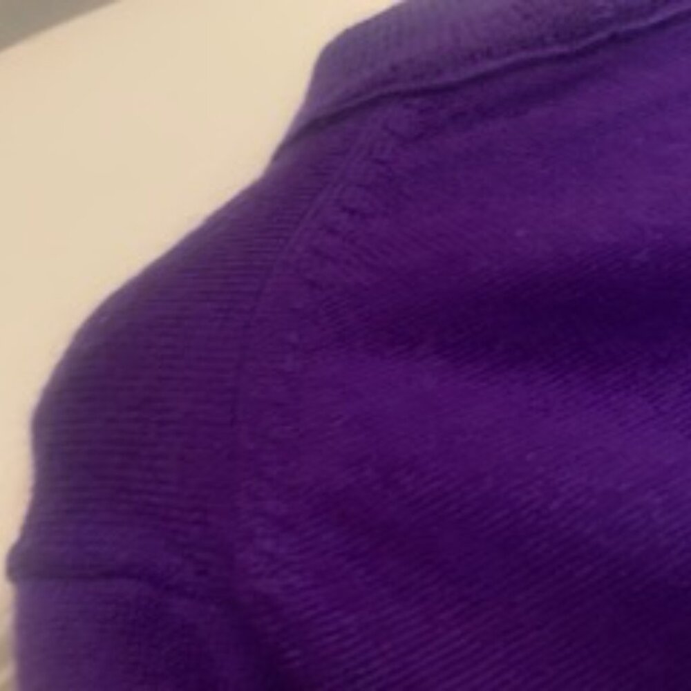 Violet Purple Cashmere Crewneck Sweater with 3/4 Length Sleeves - Picture 5 of 5